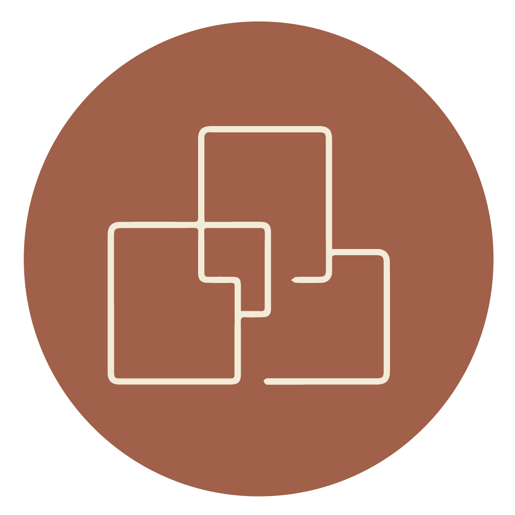 Design icon — overlapping squares, representing building team foundations